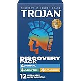 Trojan Discovery Pack, Assorted Latex Lubricated Condoms for Men, Original, Ultra Thin & Ultra Ribbed Varieties, 12 Count