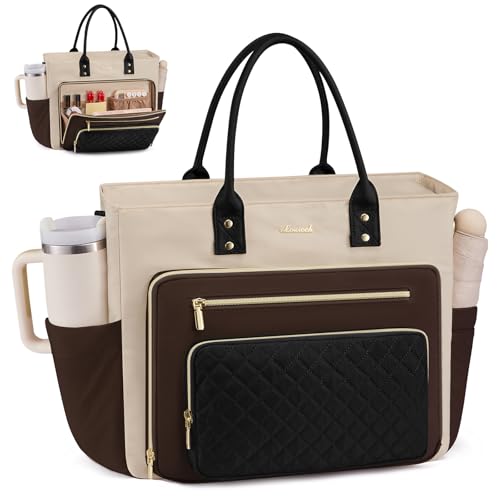 Image of LOVEVOOK Laptop Tote Bag for Women With Large Cup Holder, Work Bags Teacher Nurse Bag, 15.6 Inch Professional Briefcase Business Travel Large Purses Handbag Gifts, Diaper Bag With Multi-Pockets