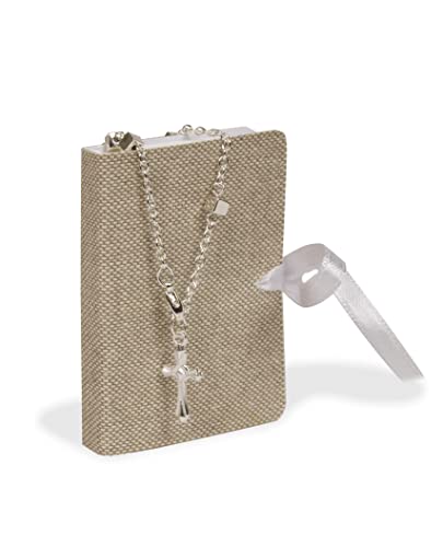 Mareli Kit para rosário com rosário com Decina incluído, ideal como bomboneira, 4 caixas de cor crua de 7 x 5,5 x 1 cm