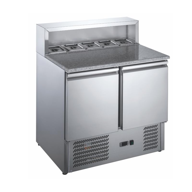 Table à Pizza Réfrigérée 2 Portes avec Saladette - Plan Granit - 240L - +2/+8°C - GN 1/1