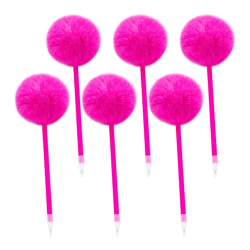 6 Pcs Pom Pom Ballpoint Pen Fluffy Ball Pens Cute Plush Ball Pens Pretty Rollerball Pen Wedding Signature Ballpoint Pens Journaling Writing Pens for Women Hot Pink