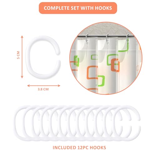Image of Kuber Industries Washable Bathroom Shower Curtain 6 Feet with 12 Plastic Hooks | Quick-Drying & Easy to Clean Washroom| JY-1-4 | Multicolor - Blocks