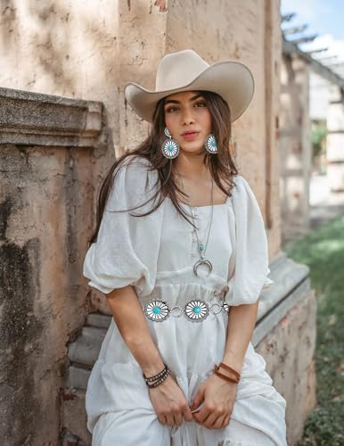 Western Concho Chain Belt -Country Cowgirl Silver MetalTurquoise Wrist Chain Belt Adjustable for Dresses Jeans2