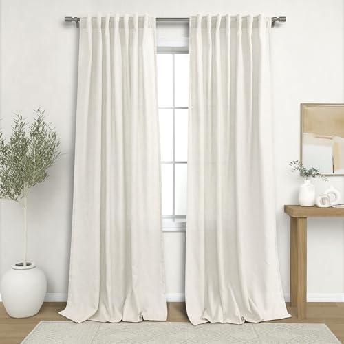 Linen Curtains 84 Inch Length 2 Panels Set Cream Neutral