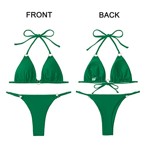 Image of MIKETAI Sexy Bikinis for Women 2 Piece Bikini Spaghetti Strap Swimsuits Solid Color Bathing Swimwear Triangle Bathing Suit