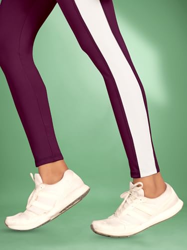 Image of Women's Polyester Blend Yoga Pants with High Rise Waist Stretch Fit Design Side Patti Slim Fit Style and Standard Length | Workout Track Pants | Joggers for GymRunning | Sports Top