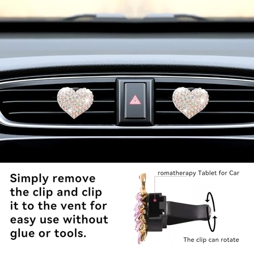 Image of Car Bling Air Vent Clips, 2 Pcs Bling Heart Charm Air Conditioning Outlet Clip, Crystal Rhinestone Accessories, Car Interior Decoration Cute Accessories for Women Girls (White, Vanilla)