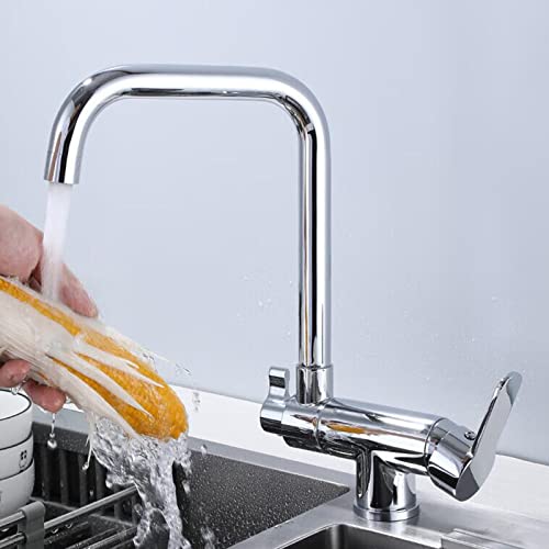 Robinet de cuisine à 3 voies multifonction en laiton pivotant et pliable pour évier gris