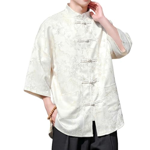 Chemise manches courtes homme col chinois jacquard tendance pour l'été