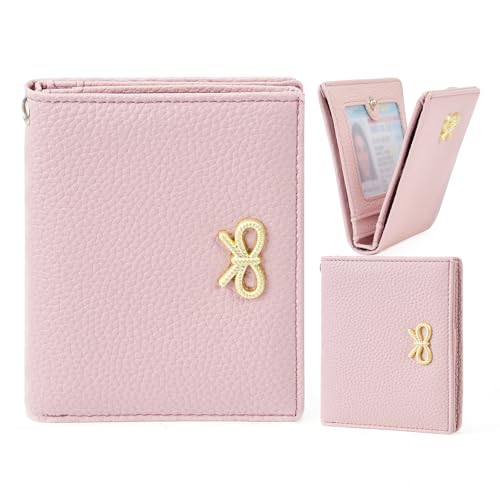 Image of GOIACII Small Women's Wallet RFID Blocking Wristlet Girls Cute Bow Mini Purse Bifold Silm Card Holder Pink