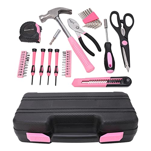Kit de herramientas combinado portátil de 39 piezas rosa miniatura 6