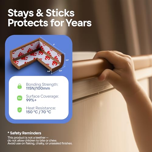 Furniture Edge 16.2ft & Corner Guards | Protective Foam Cushion | 15ft Bumper 4 Adhesive Childsafe Corners | Baby Child Proofing Foam Set and Safe for Table, Fireplace, Countertop | Brown