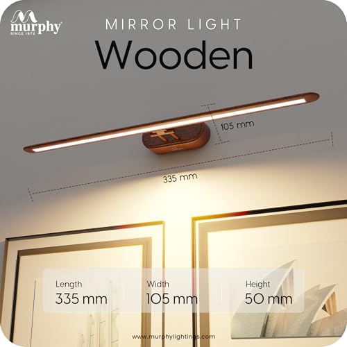 Image of Murphy 6W 3-in-1 Color Chnaging Wooden Finish LED Mirror Picture Wall Light,Bathroom Vanity Led Mirror Light with 2 Year Warranty (Cool White /Warm White /Natural White)-Pack of 1