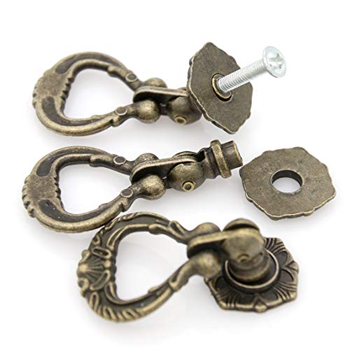 LXZ 4 PCs Vintage Antique Brass Pendant Ring Pulls Drop Handles Knobs with Single Mounting Hole for Drawer Cabinet Dresser Wardrobe Cupboard (Height 2-11/64-in, Width 1-29/64-in)