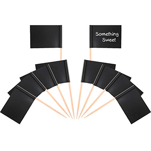 Tatuo 100 Pieces Blank Toothpick Flags Black Flag Cupcake Toppers Cheese Markers Fruit Cocktail Sticks Flag Topper for Party Cake Food Cheeseplate Appetizers