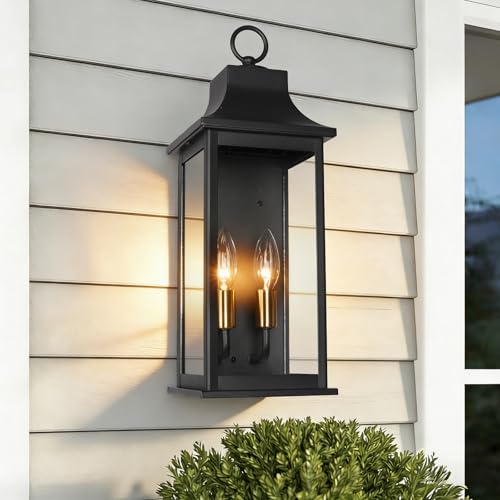 Image of JYZ 18 inchOutdoor Porch Light Wall Mount, Outside Wall Lantern with E12 Socket, Anti-Rsut Aluminum & Clear Glass Wall Lamp, Matte Black Exterior Wall Light Fixture for Patio, Front Door, Garage, Entryway