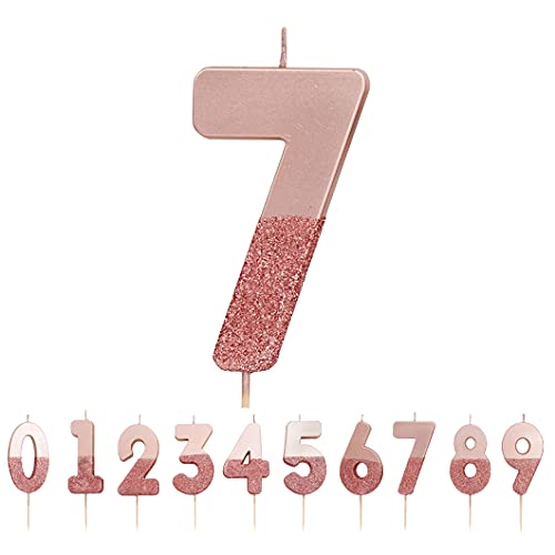 Talking Tables Vela Número 7 Con Brillo De Oro Rosa, Decoración para tartas Bonita, brillante,  Para niños, adultos, 7 °, 70 ° cumpleaños, aniversario, hito Cover