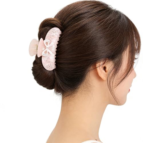 Pinza para cabello con diseño de moño brillante color rosa miniatura 6