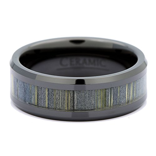 8mm Black Ceramic Ring, Inlay Made from Zebra Wood. Wedding Band Ring3