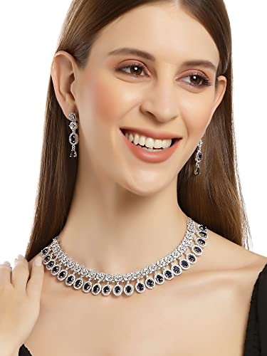 Image of Karatcart Silver Tone Green American Diamond Studded Necklace Set for Women