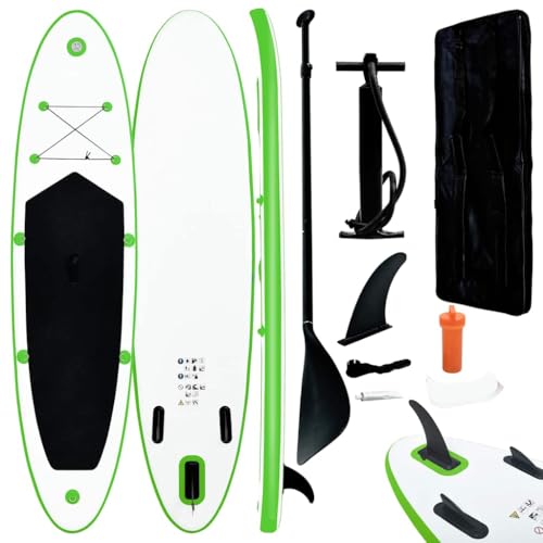 aphrophina Enjoy Water Adventures with Inflatable Stand Up Paddle Board Set, Sturdy Design, Easy to Carry, Green and White