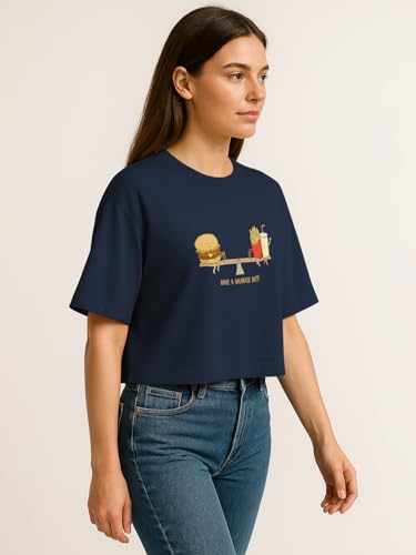 Image of HELLCAT Beige Printed Loose Fit Crew-Neck Crop T-Shirt for Women