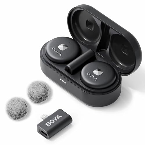 Image of BOYA Omic-D Wireless Lavalier Microphone for iPhone, Noise Cancelling Cordless Magnetic Clip Lapel Microphone for iPhone 14 /14 Pro /13 /13 Pro iPad iOS Devices Vlog Podcast Live Stream Video Recording