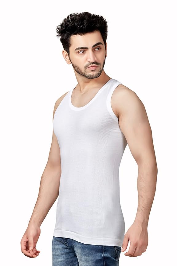 poomex Men's Cotton Regulat fit Flex-Rib Vest (Pack of 3) # White Flex Rib RN Vest-picture-34