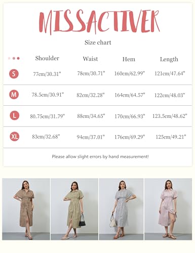 Image of MISSACTIVER Button Front Pleated Shirt Dress for Women Summer Striped Short Sleeve Lapel V Neck Corset Maxi Dress