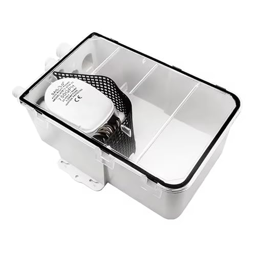 SAILINGFLO Marine Shower Sump Pump System Drain Box Kit-12V 750GPH Built-in Float Switch Multi-Port Intlet for Marine, Yacht, Boat, Rvs