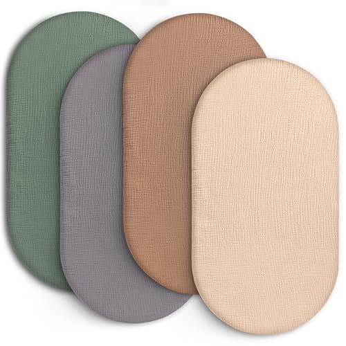Image of 100% Muslin Baby Bassinet Sheets for Baby Boy Girls,4-Pack Fitted Bassinet Sheets Set Compatible with Halo Bassinest Swivel Sleeper,Baby Delight,Angelbliss,32 inchX16 inch (Beige Solid Color Series)