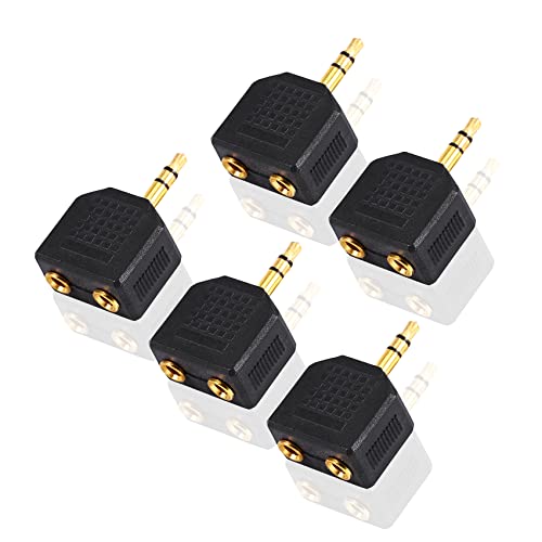 JINHEZO Headphone Splitter Adapter, Aux Stereo Jack Splitter Adaptor Plug 3.5mm Male to 2 Port 3.5mm Female Compatible with Headset,Earphone, iPhone,iPad, Samsung, LG, Tablets, MP3 Players 5 Pack