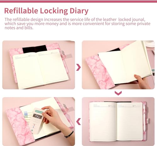 Image of TRENDING Diary with Lock, A5 Waterproof Journal with Lock, Vintage Lock Journal Password Protected Notebook & Gift Box, Lock Diary Planner Organizer for Men and Women, Travel Notebook (Pink)