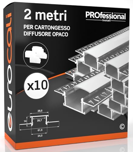 Profilo Alluminio Per LED Eurocali - 2 Metri Opaco, Pacco Da 5