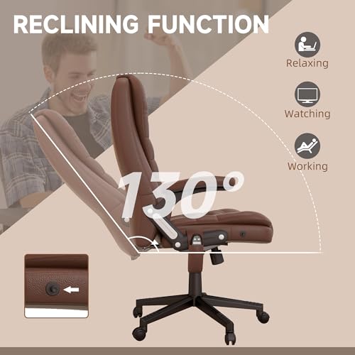 Image of HOMCOM High Back Vibration Massage Office Chair with 6 Vibration Points, Heated Reclining PU Leather Computer Chair with Armrest and Remote, Brown