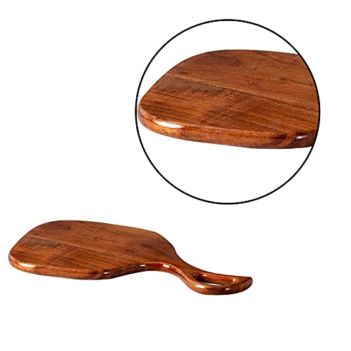 Image of Nestroots Wooden Serving Platter - Cheese, Snack, Pizza Tray With Handle - Round Board (Brown, 12 x 7 x 1 inch)