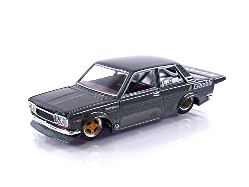 Modelo a escala 1/64 Datsun 510 Pro Street gris metalizado miniatura 1