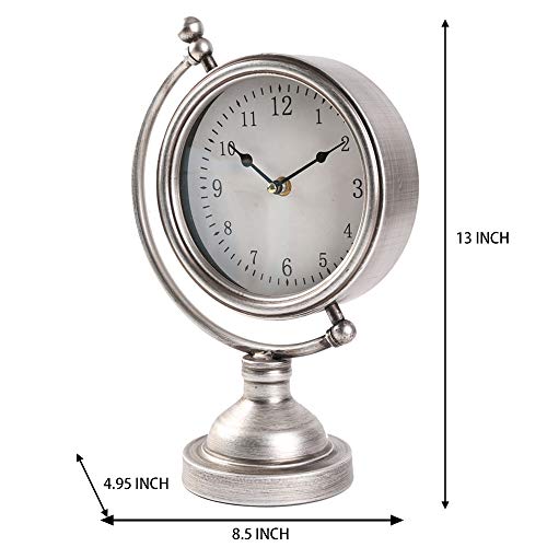 MODE HOME Sliver Metal Tabletop Clock Globe Desk Clock on Stand Decorative Mantel Clock