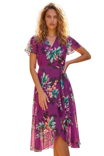 Image of Roman Frill Dress for Women UK Ladies Summer Wrap Chiffon Frill Hem Layered Belted Midi Maxi Tiered Cape Special Occasion Fit & Flare Wedding Guest Swing Skater