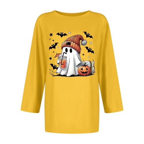 Halloween Shirts for Women 3/4 Sleeve Plus Size Crewneck Loose Fit Cute T Shirt Halloween Costumes for Women 2025