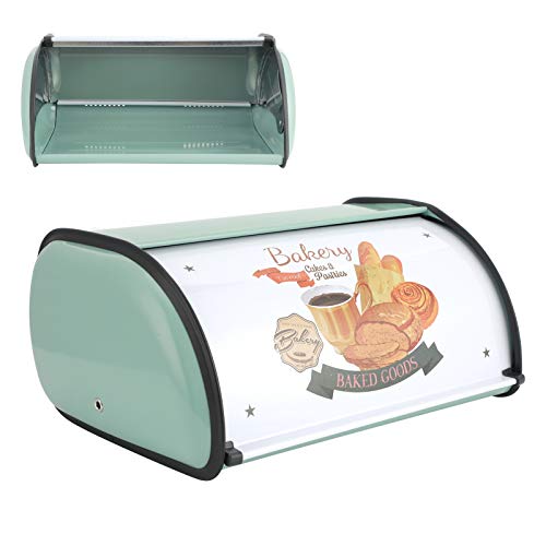 NDNCZDHC Retro Metal Roll Top Bread Box for Kitchen - 13"x9.4"x5.9" Food Storage Container in Green