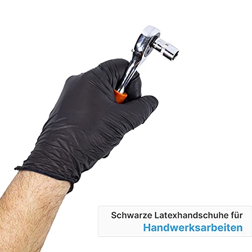 Einweghandschuhe Schwarz Latex, Einmalhandschuhe L, 100 Stück, puderfrei, Handschuhe Einweg, Latexhandschuhe Schwarz, in Größe S, M, L & XL verfügbar