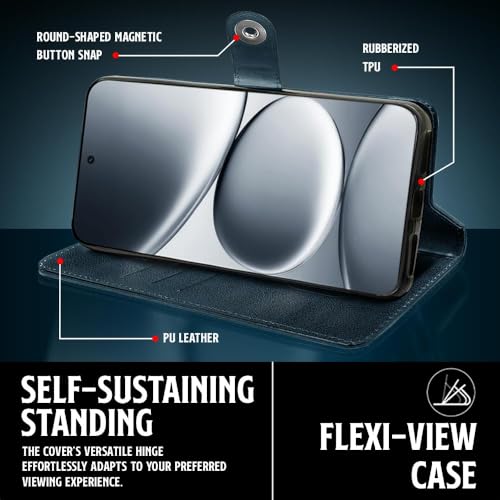 Image of WOW IMAGINE Shock Proof Flip Cover Back Case for Redmi Note 15 Pro 5G (Magnetic Button Flip Case | Wallet Pockets & Stand | Leather Finish | Oxford Blue)