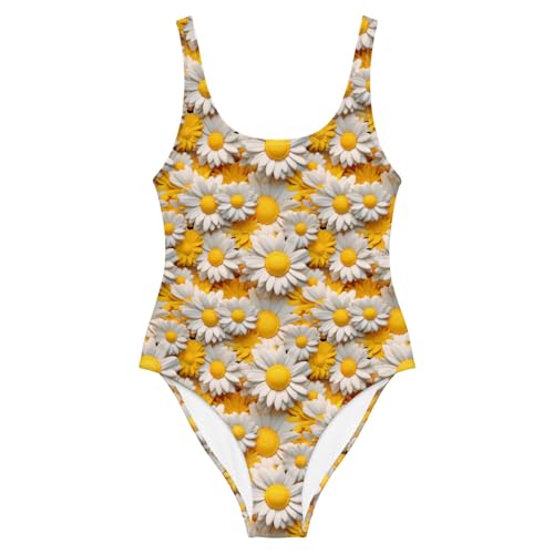 Maillot de bain 1 pièce marguerites 3D jaune et blanc pour femmes