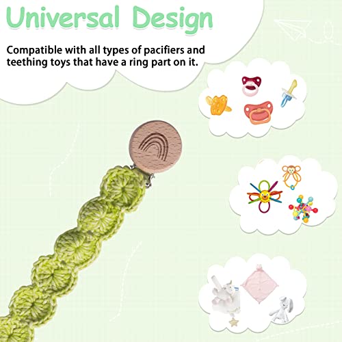 Symbolife Pacifier Clip Macrame Boho Wooden Paci Clip Natural Pacifier Holder Handmade Braided Cotton Unisex Baby Shower Birthday Gift Christmas Gift #TOP3