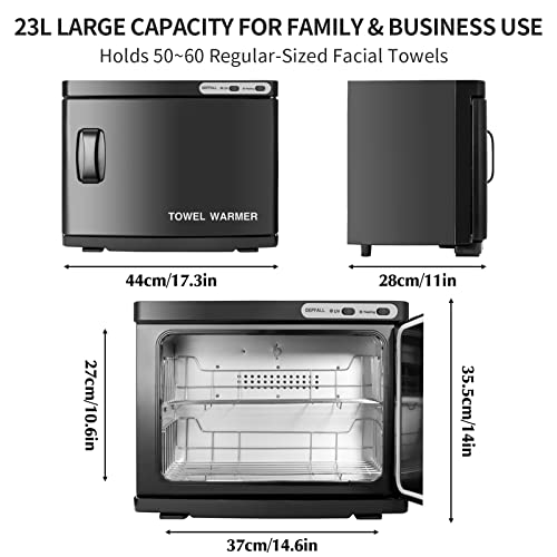 DEPFALL Hot Towel Warmer, 23L Large Capacity, 2-in-1 Spa Towel Warmer for Facials, Barber, Salon, Esthetician, Black, Stainless Steel