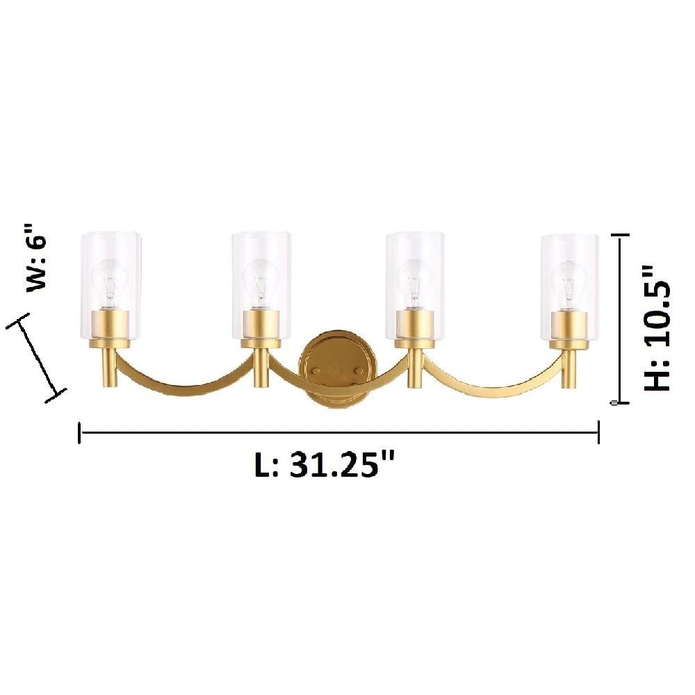 EGLO Lighting 203753A Devora - Four Light Bath Vanity, Antique Gold Finish with Clear Glass, 10.50x31.25x6.00