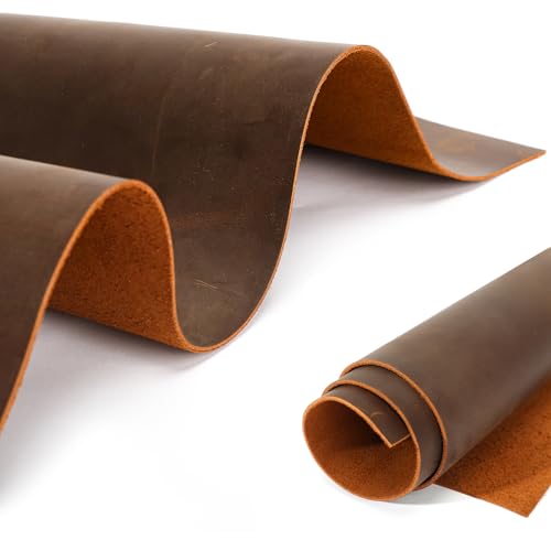 12''X24'' Genuine Leather Sheets - Tooling Leather Fabric Pieces for Crafts, Full Grain Leather Hide Material(darkcoffee, 2mm Thick)