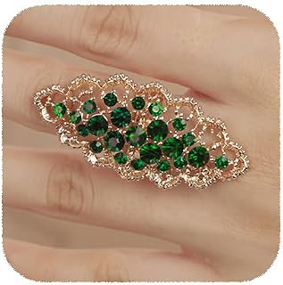 Multi Color Crystal Gold Long Wide Shape Ring Rhinestone Indian Style Women Statement Vintage Ring Adjustable Chic Rhinestone Band Ring for Wedding Women Brides
