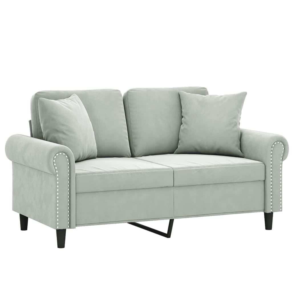 Canapé 2 Places, Causeuse de Salon Fauteuil Sofa 2 Places avec oreillers Gris Clair 152 x 77 x 80 cm Velours